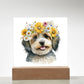 Dog And Spring Flowers (Watercolor) 05 - Square Acrylic Plaque