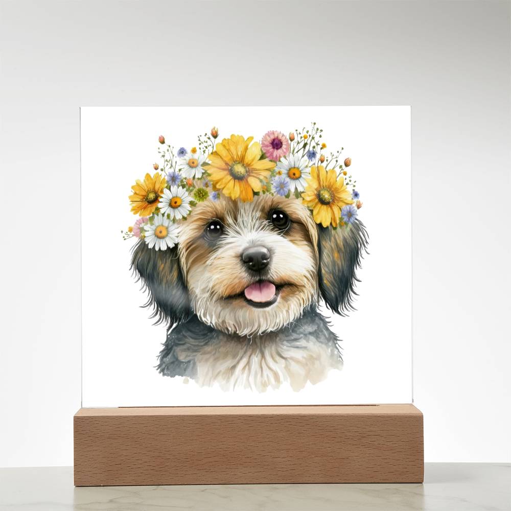 Dog And Spring Flowers (Watercolor) 05 - Square Acrylic Plaque