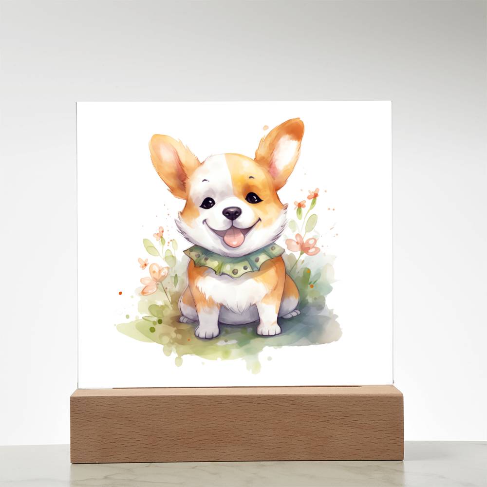 Corgi (Watercolor) 05 - Square Acrylic Plaque