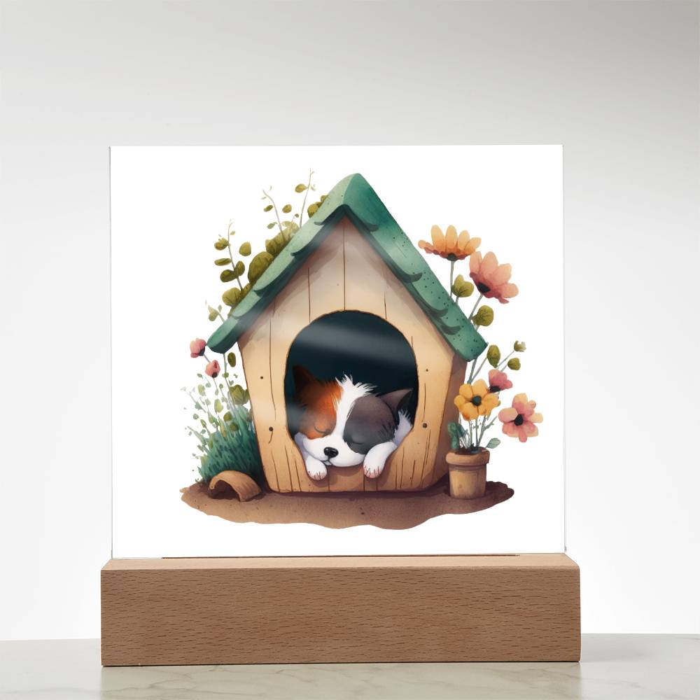 Dog Sleeping (Watercolor) 04 - Square Acrylic Plaque