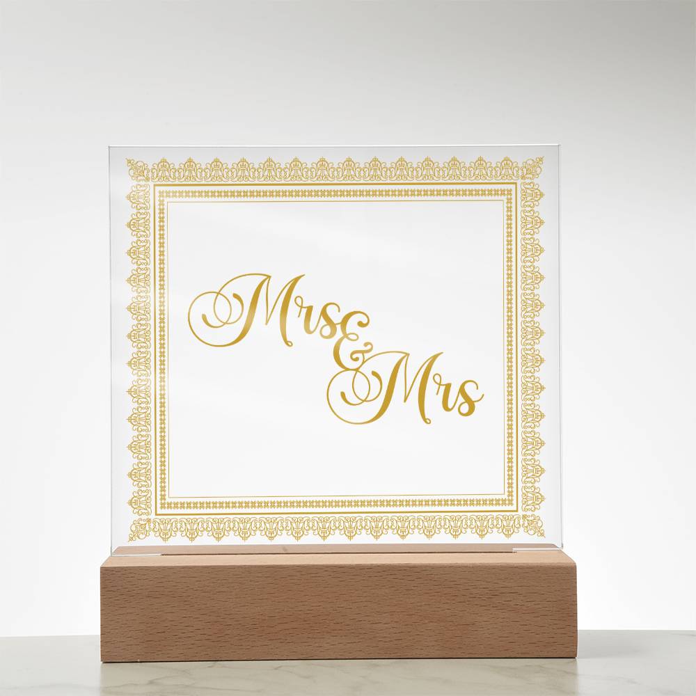 Mrs & Mrs (Gold) - Square Acrylic Plaque