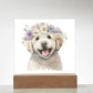 Dog And Spring Flowers (Watercolor) 07 - Square Acrylic Plaque