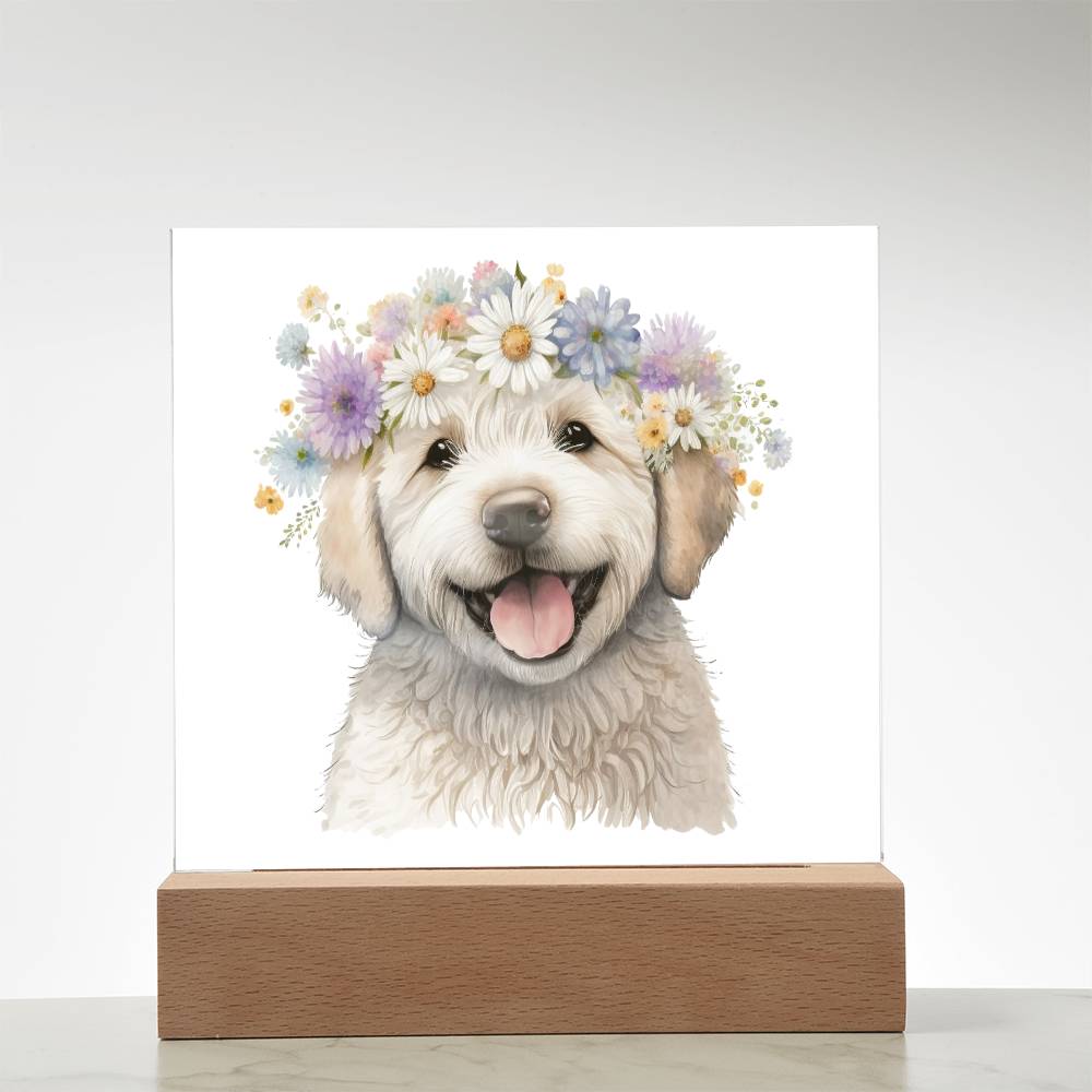 Dog And Spring Flowers (Watercolor) 07 - Square Acrylic Plaque