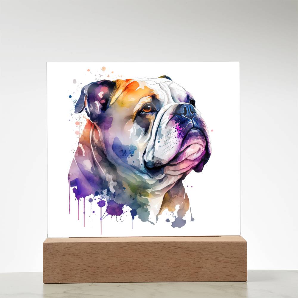 Bulldog (Watercolor) 03 - Square Acrylic Plaque