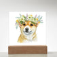 Dog And Spring Flowers (Watercolor) 06 - Square Acrylic Plaque