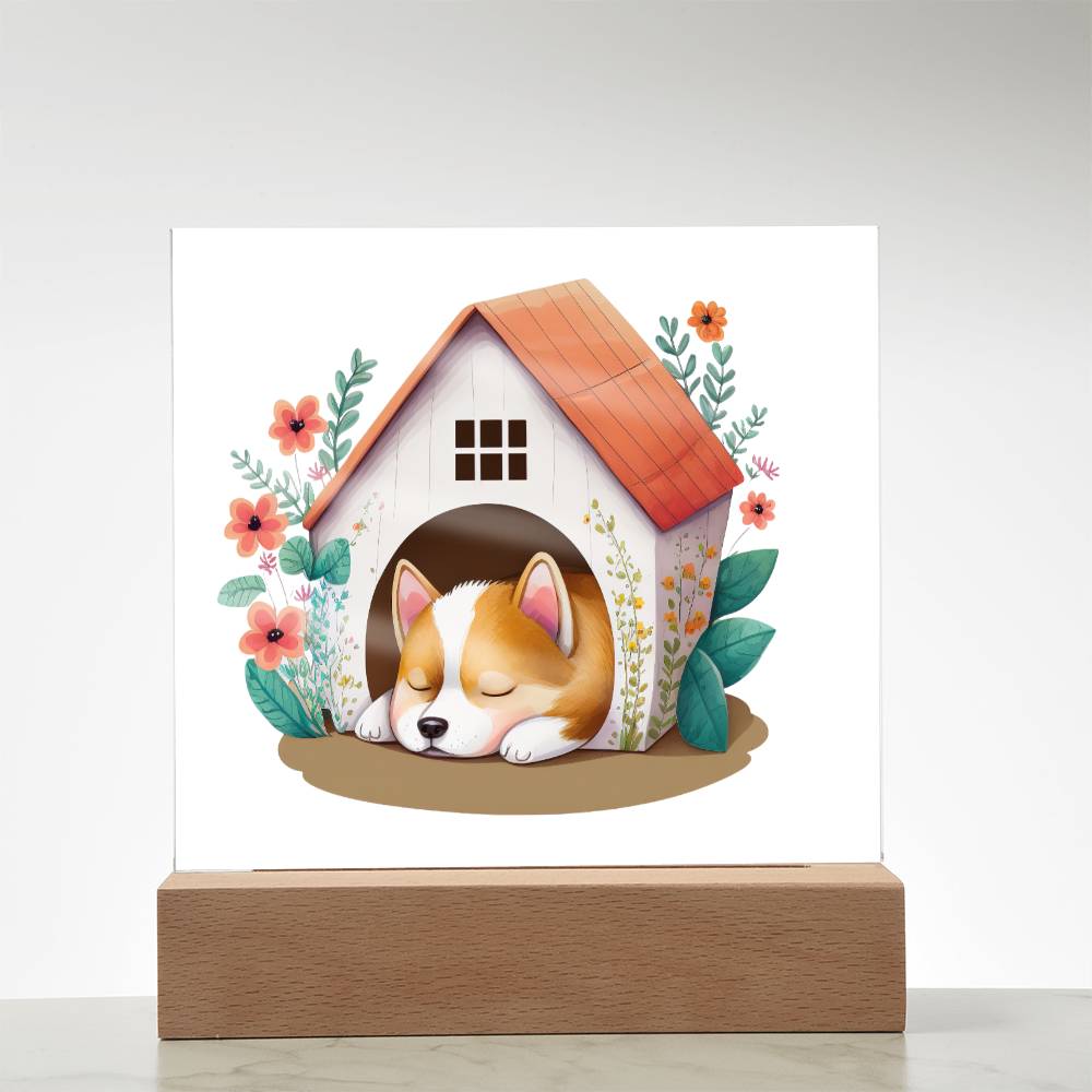 Dog Sleeping (Watercolor) 06 - Square Acrylic Plaque