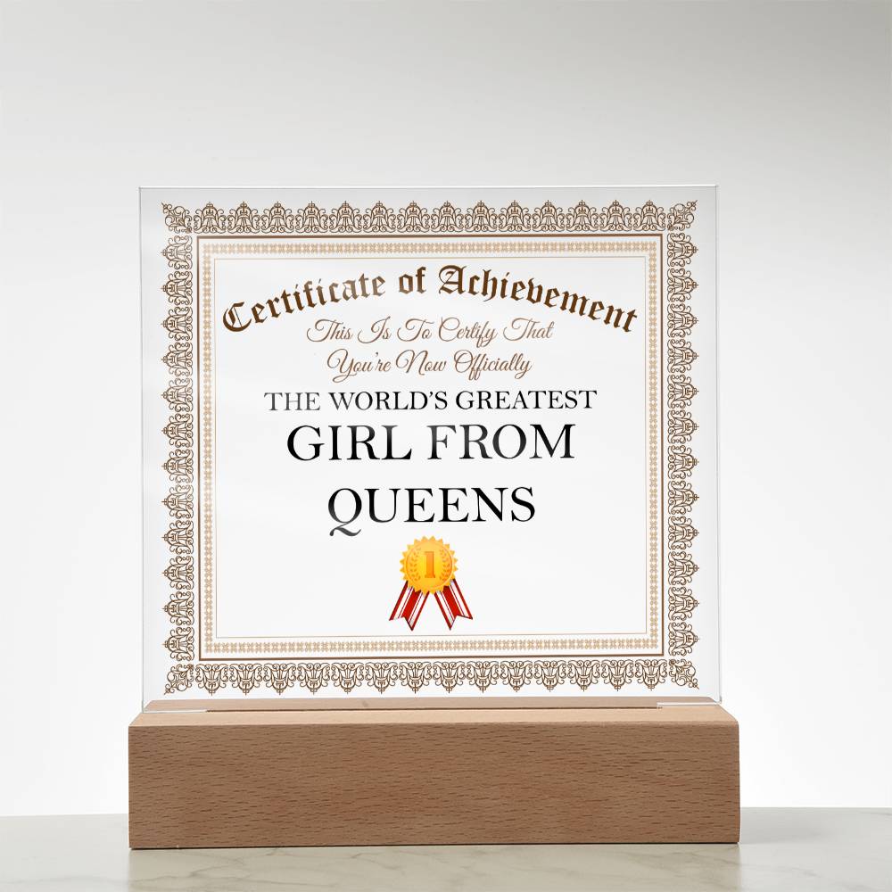 World's Greatest Girl From Queens - Square Acrylic Plaque