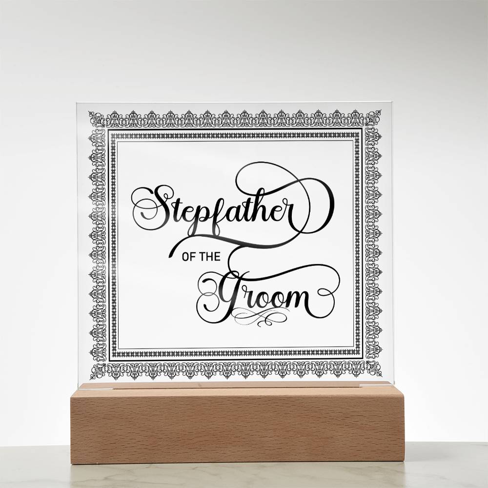 Stepfather of the Groom (Black) - Square Acrylic Plaque