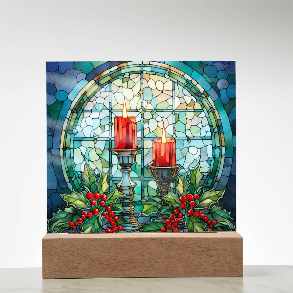 Christmas Stained Glass Design 016 - Square Acrylic Plaque