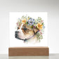 Dog And Spring Flowers (Watercolor) 03 - Square Acrylic Plaque