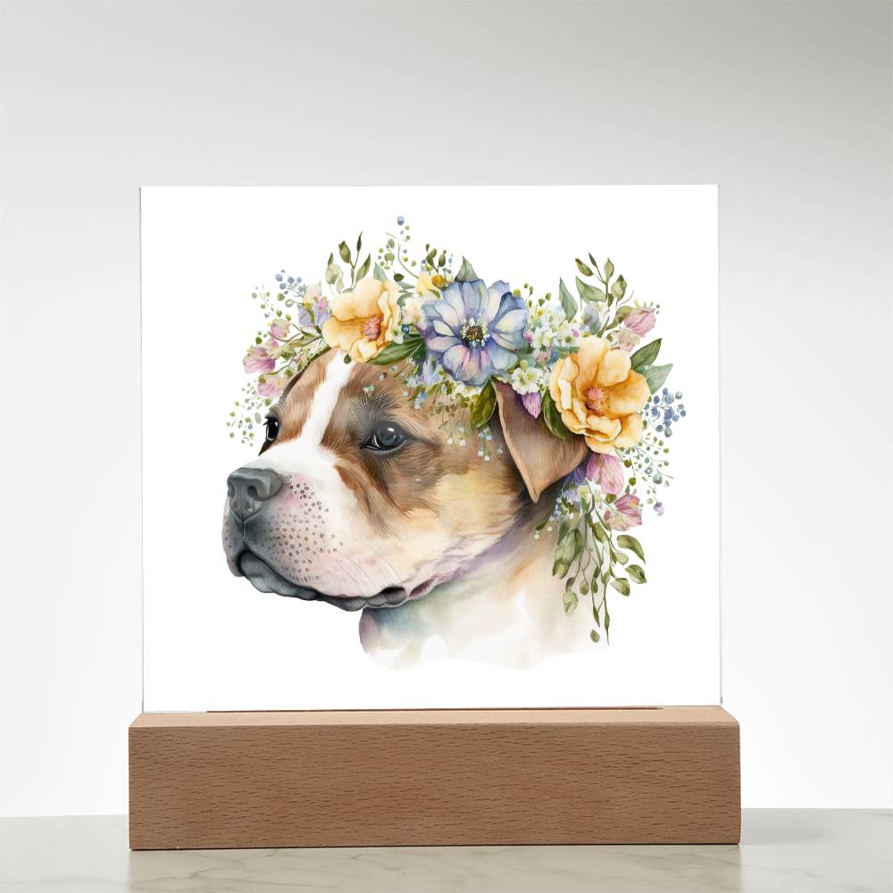Dog And Spring Flowers (Watercolor) 03 - Square Acrylic Plaque