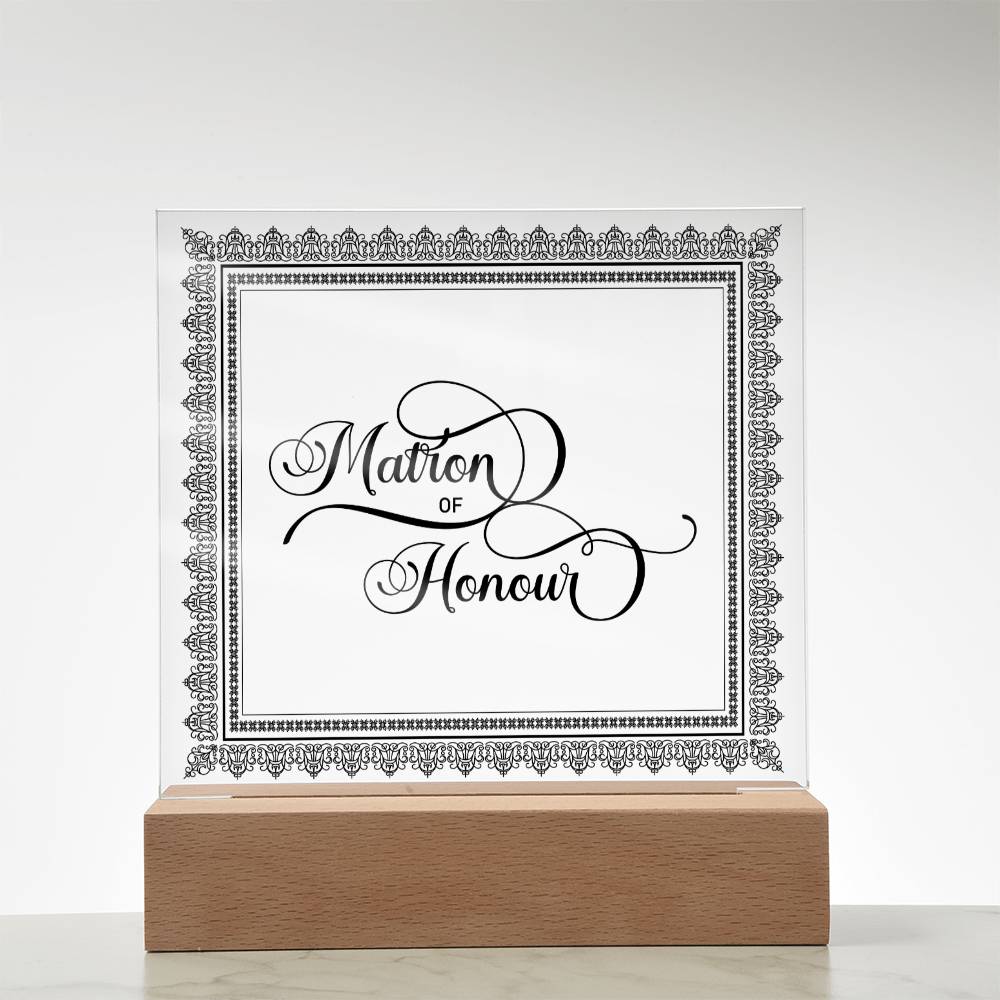 Matron of Honour (Black) - Square Acrylic Plaque
