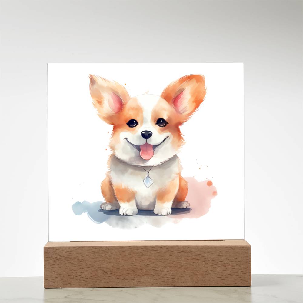 Corgi (Watercolor) 03 - Square Acrylic Plaque