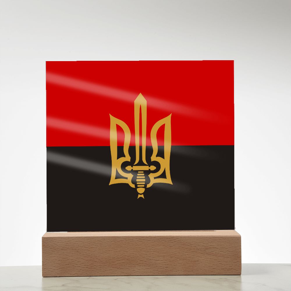 Stylized Tryzub And Red-Black Flag - Square Acrylic Plaque