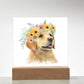 Dog And Spring Flowers (Watercolor) 01 - Square Acrylic Plaque