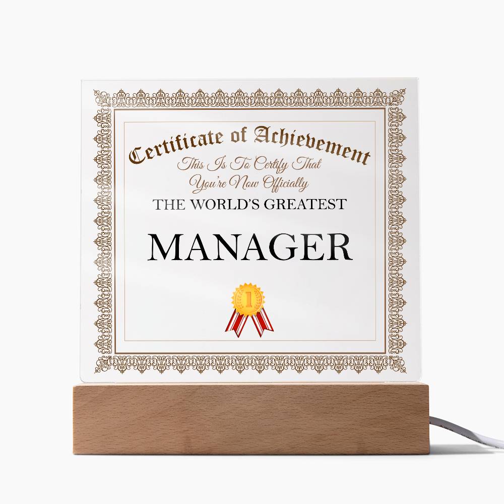 World's Greatest Manager - Square Acrylic Plaque With LED Lights