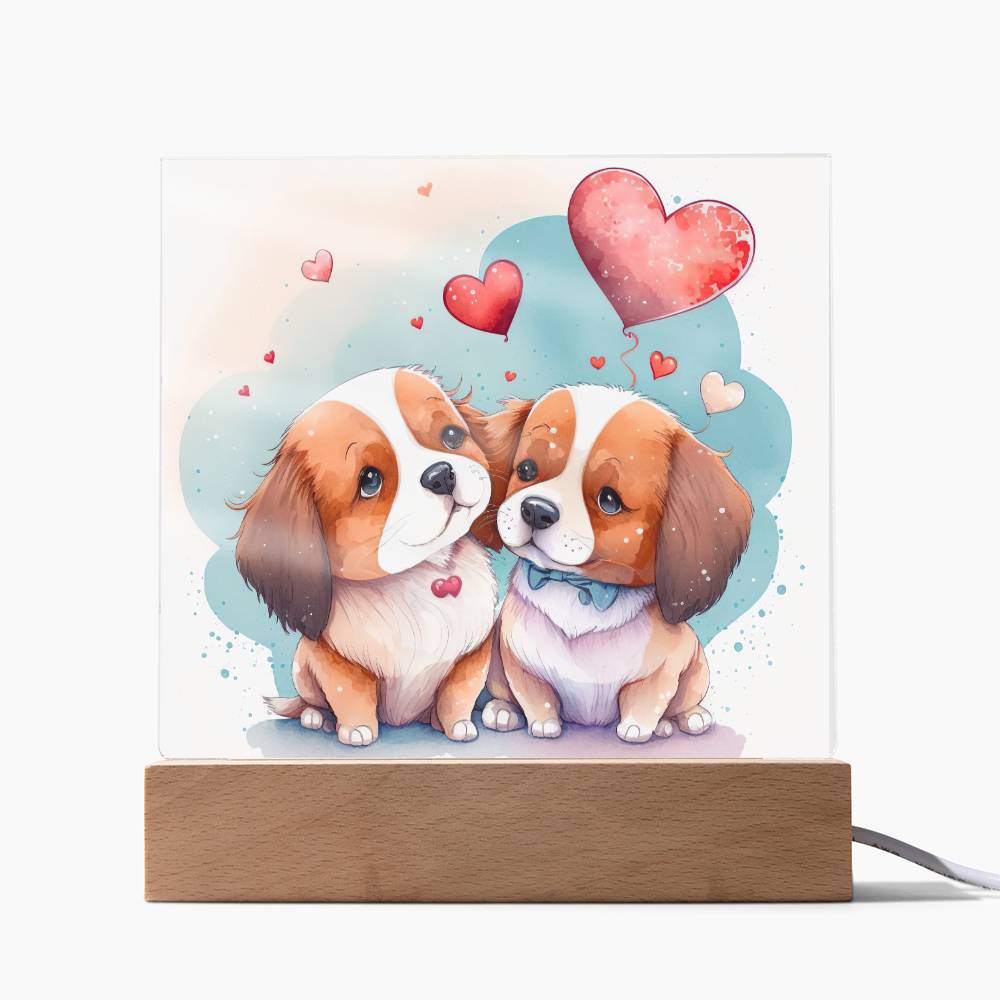 Cute Dogs In Love (Watercolor) 07 - Square Acrylic Plaque