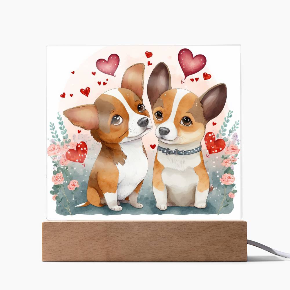 Cute Dogs In Love (Watercolor) 11 - Square Acrylic Plaque