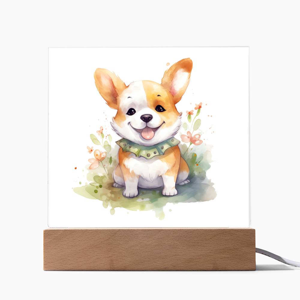 Corgi (Watercolor) 05 - Square Acrylic Plaque