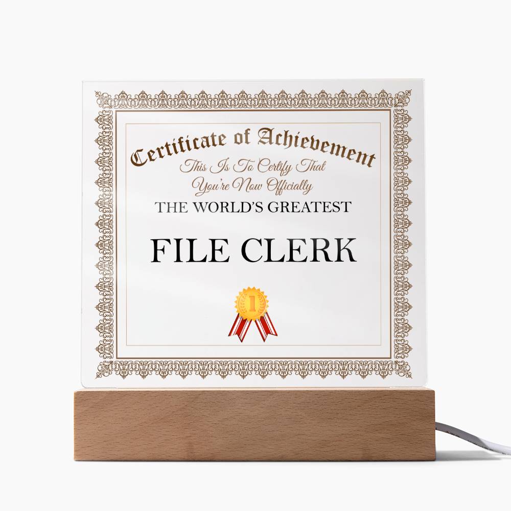 World's Greatest File Clerk - Square Acrylic Plaque