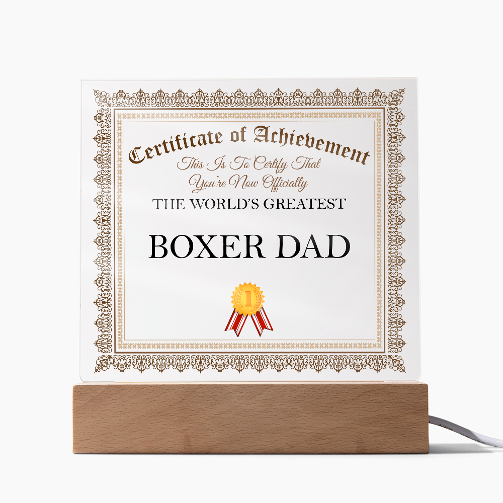 World's Greatest Boxer Dad - Square Acrylic Plaque With LED Lights