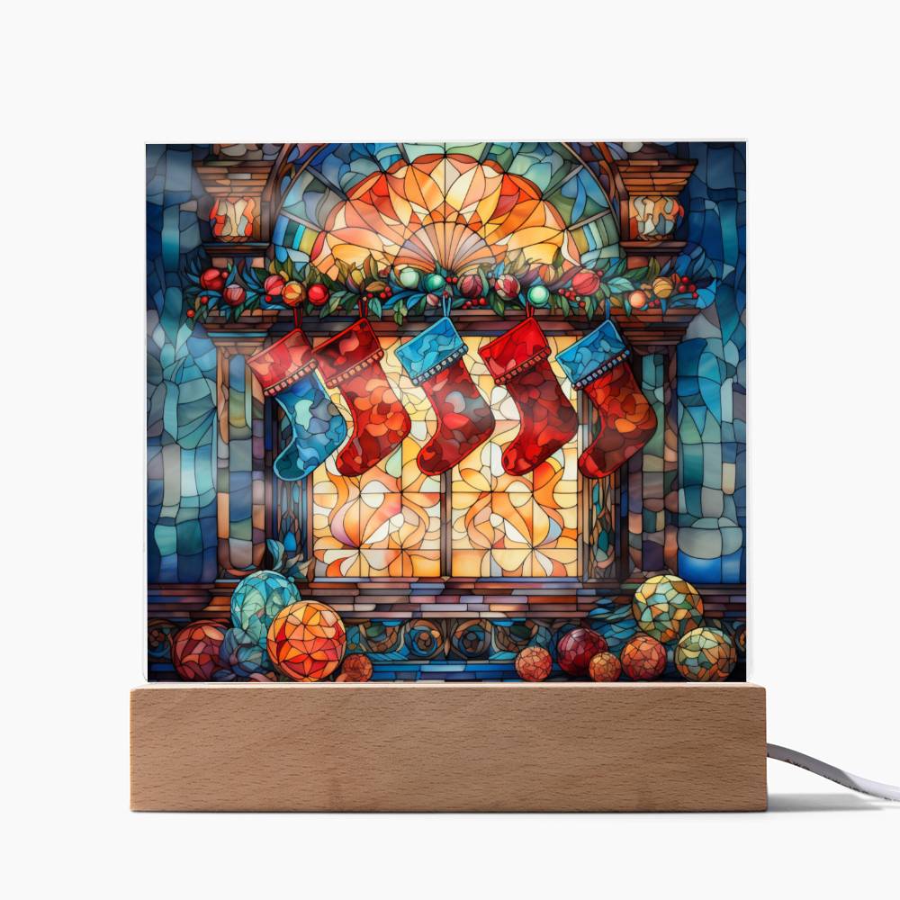 Christmas Stained Glass Design 028 - Square Acrylic Plaque