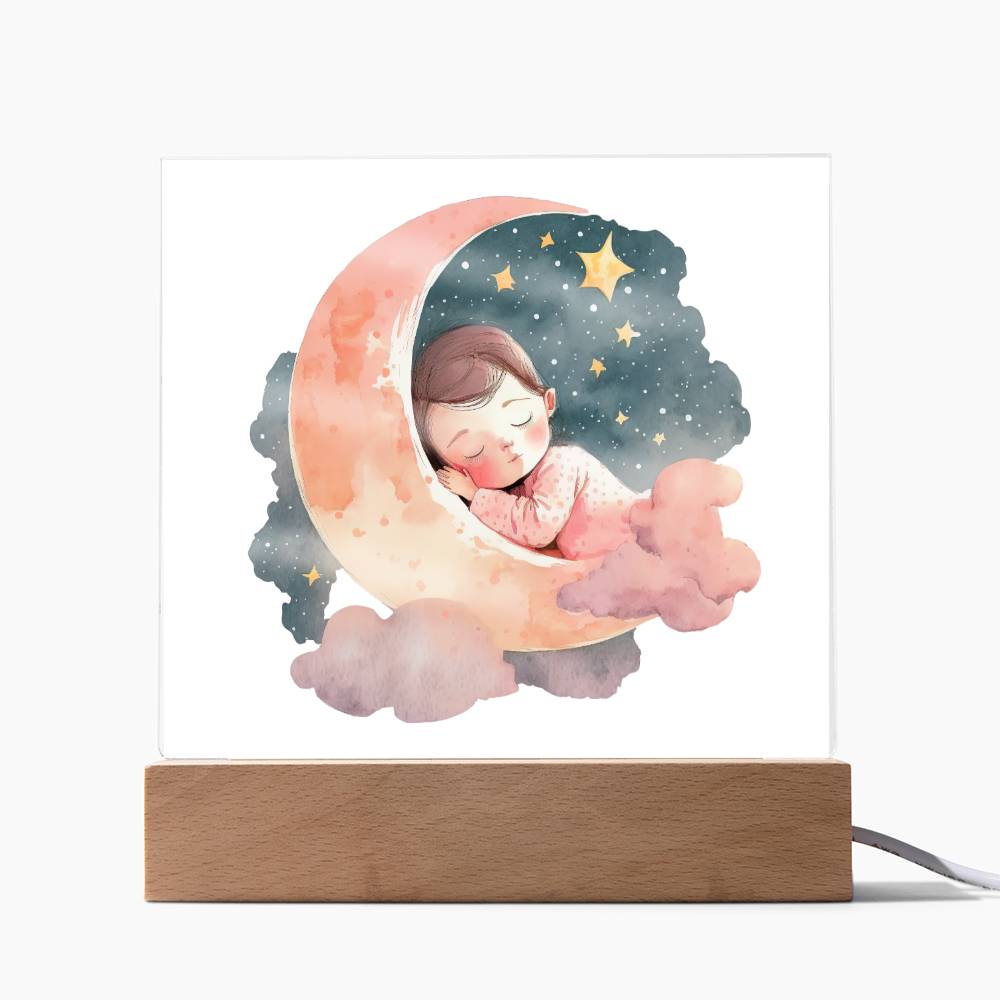 Sweet Dreams Baby Girl (Watercolor) 01 - LED Night Light Square Acrylic Plaque