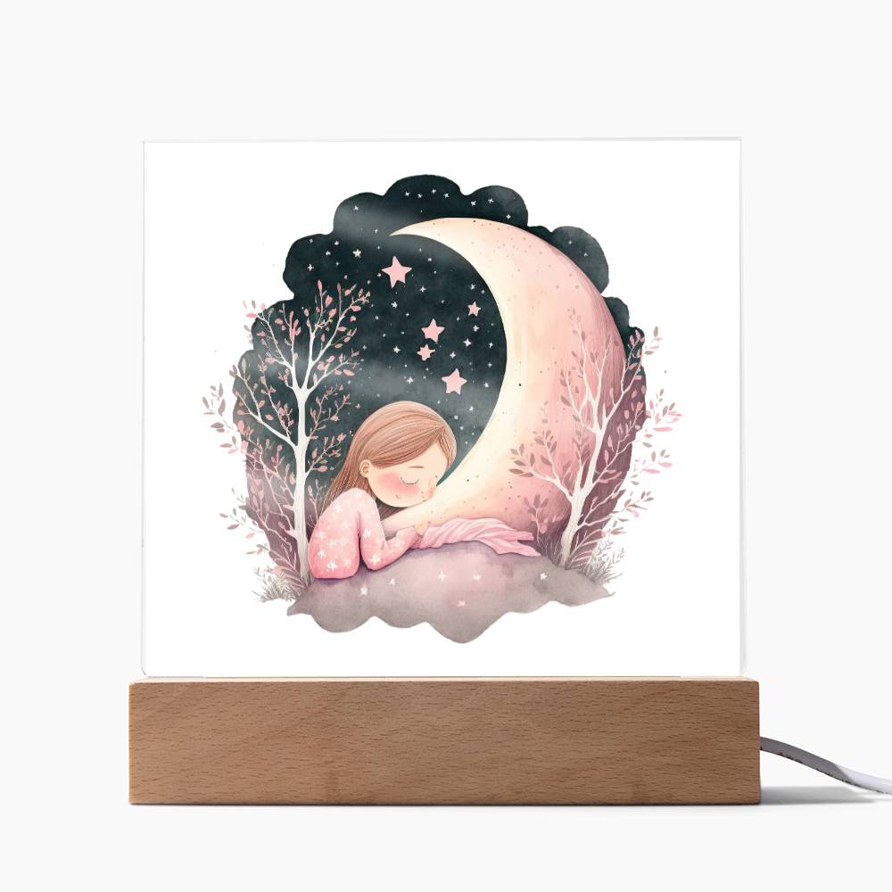 Sweet Dreams Baby Girl (Watercolor) 08 - LED Night Light Square Acrylic Plaque