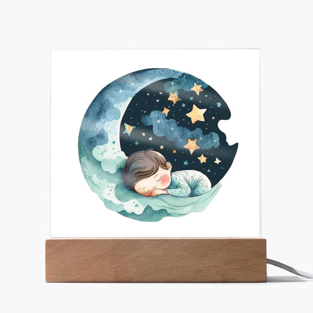 Sweet Dreams Baby Boy (Watercolor) 07 - LED Night Light Square Acrylic Plaque