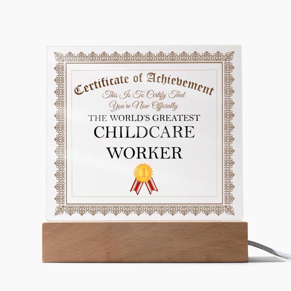 World's Greatest Childcare Worker - Square Acrylic Plaque