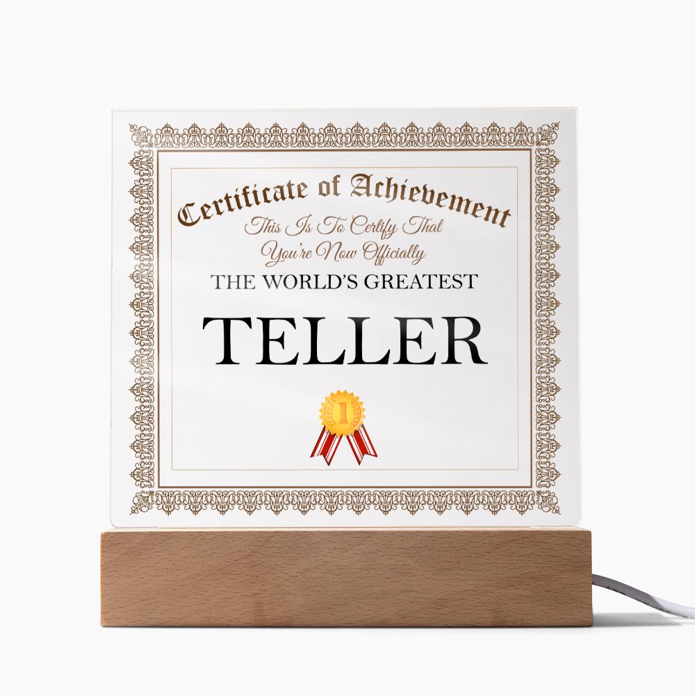 World's Greatest Teller - Square Acrylic Plaque