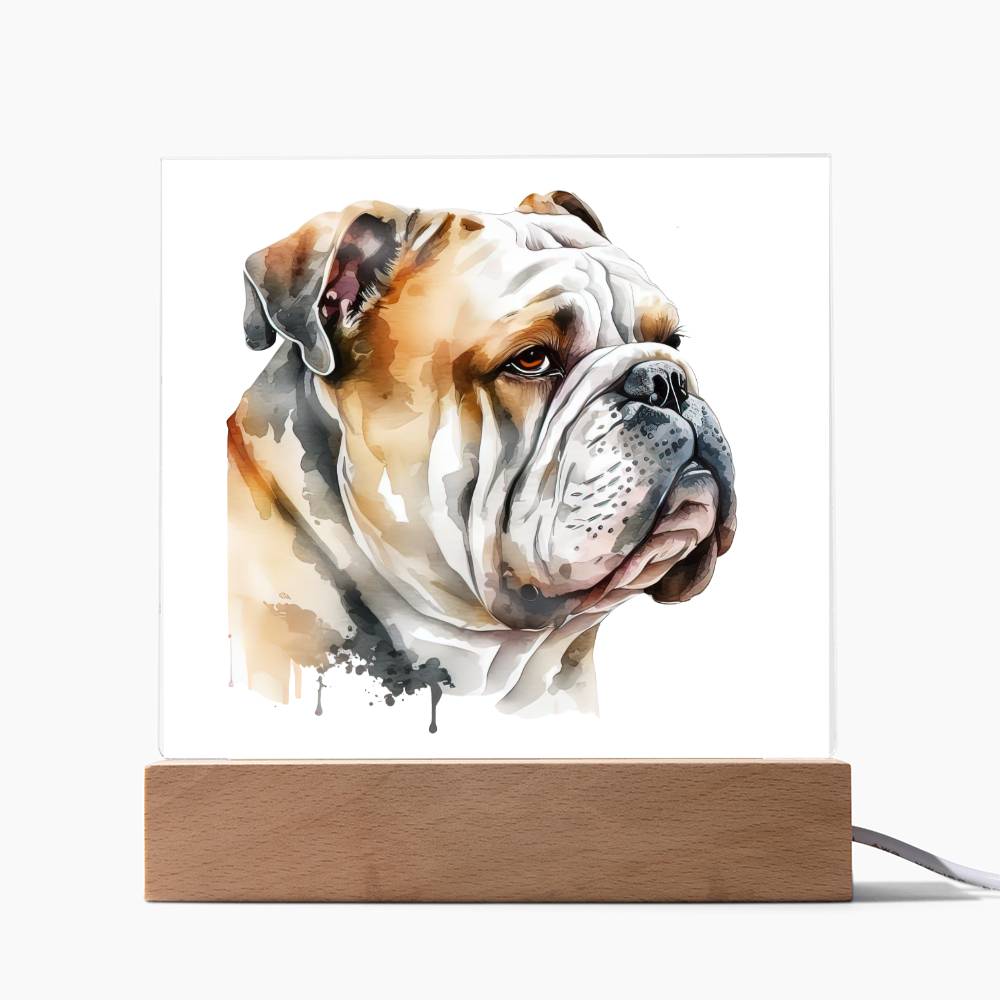Bulldog (Watercolor) 05 - Square Acrylic Plaque
