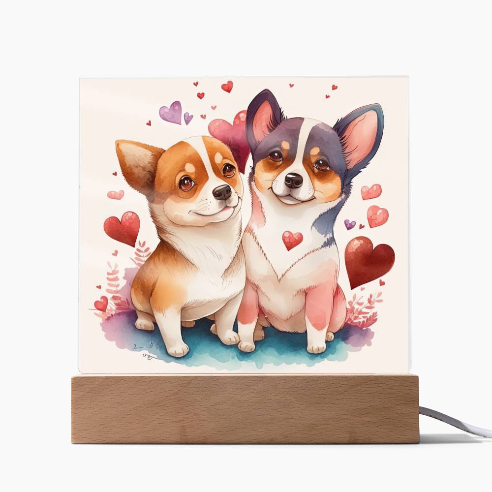 Cute Dogs In Love (Watercolor) 12 - Square Acrylic Plaque