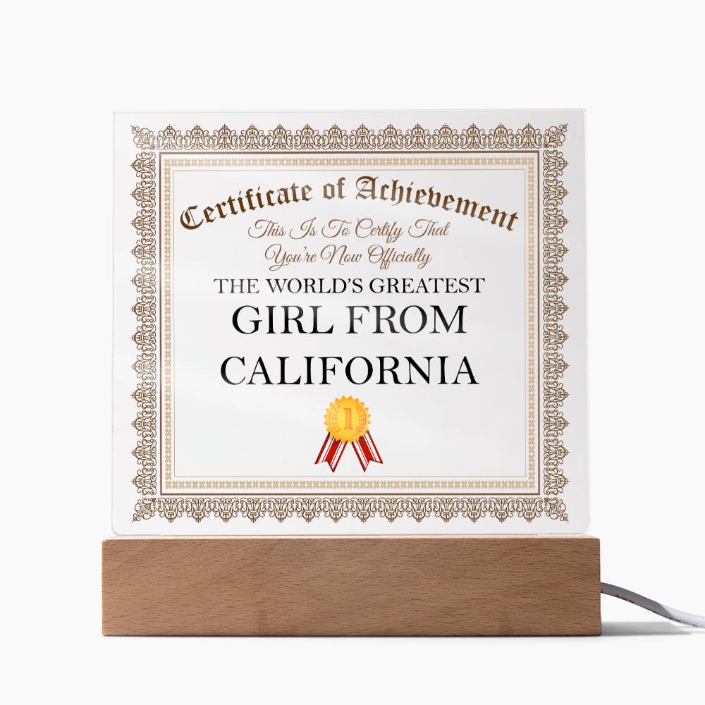 World's Greatest Girl From California - Square Acrylic Plaque