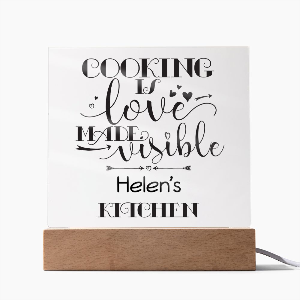 Helen's Kitchen - Cooking Is Love - Square Acrylic Plaque