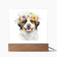 Dog And Spring Flowers (Watercolor) 09 - Square Acrylic Plaque