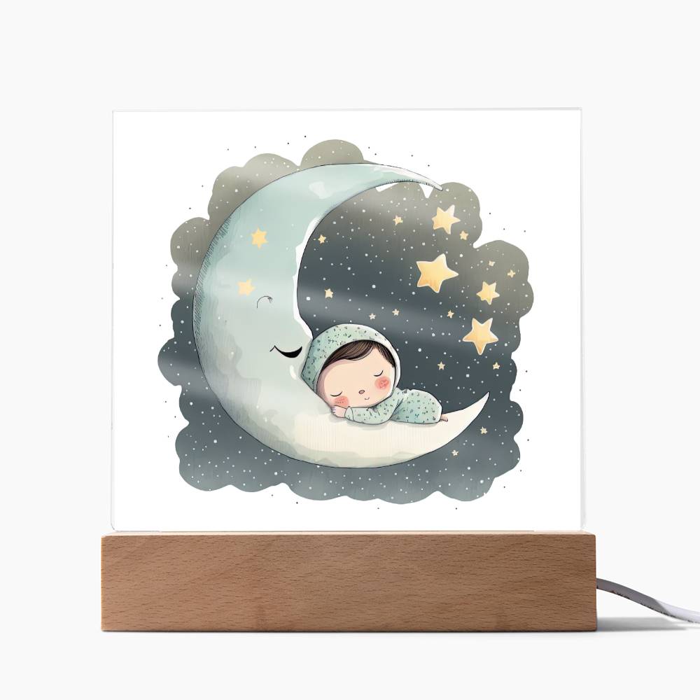 Sweet Dreams Baby Boy (Watercolor) 10 - LED Night Light Square Acrylic Plaque