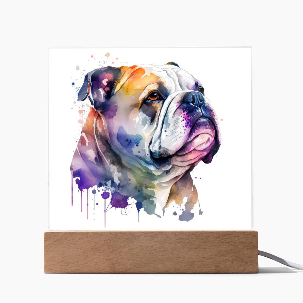 Bulldog (Watercolor) 03 - Square Acrylic Plaque