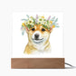 Dog And Spring Flowers (Watercolor) 06 - Square Acrylic Plaque