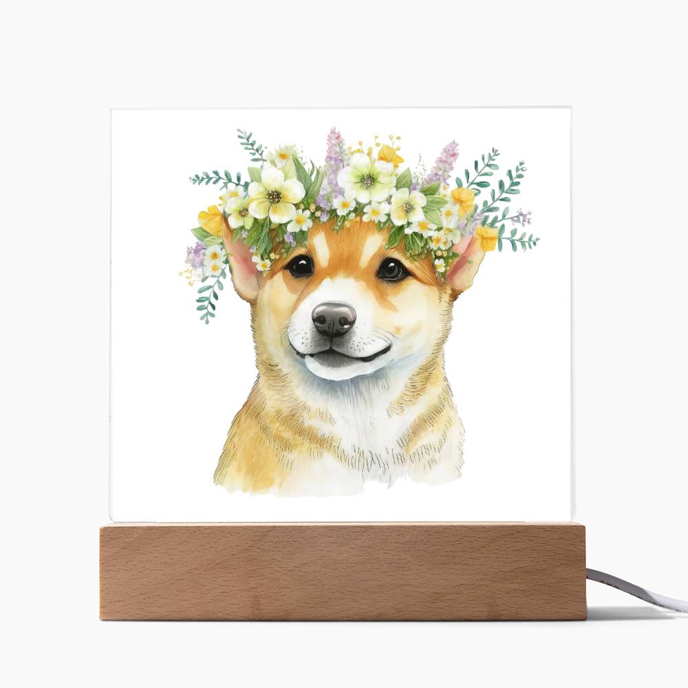 Dog And Spring Flowers (Watercolor) 06 - Square Acrylic Plaque