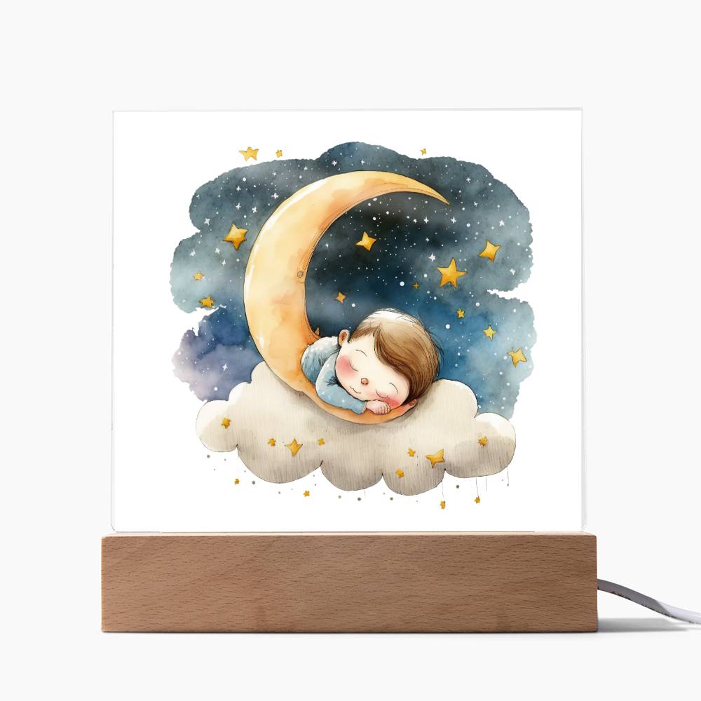 Sweet Dreams Baby Boy (Watercolor) 09 - LED Night Light Square Acrylic Plaque