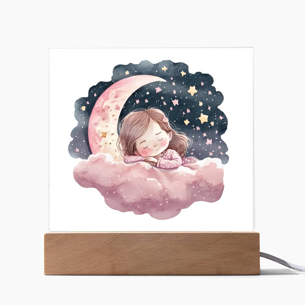 Sweet Dreams Baby Girl (Watercolor) 10 - LED Night Light Square Acrylic Plaque