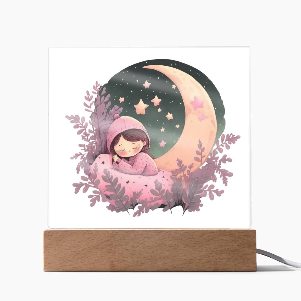 Sweet Dreams Baby Girl (Watercolor) 04 - LED Night Light Square Acrylic Plaque