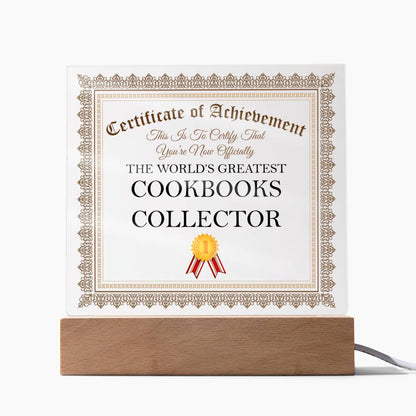 World's Greatest Cookbooks  Collector - Square Acrylic Plaque With USB Corded LED Base