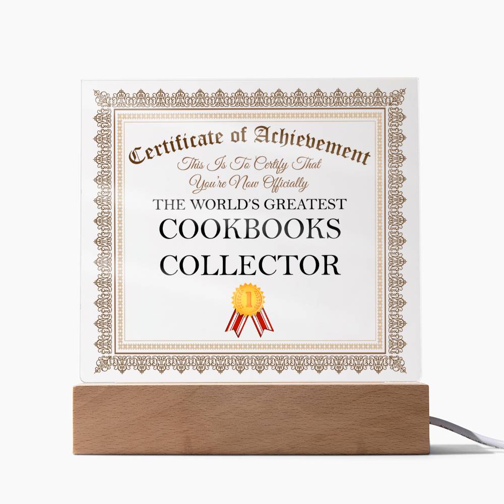 World's Greatest Cookbooks  Collector - Square Acrylic Plaque With USB Corded LED Base