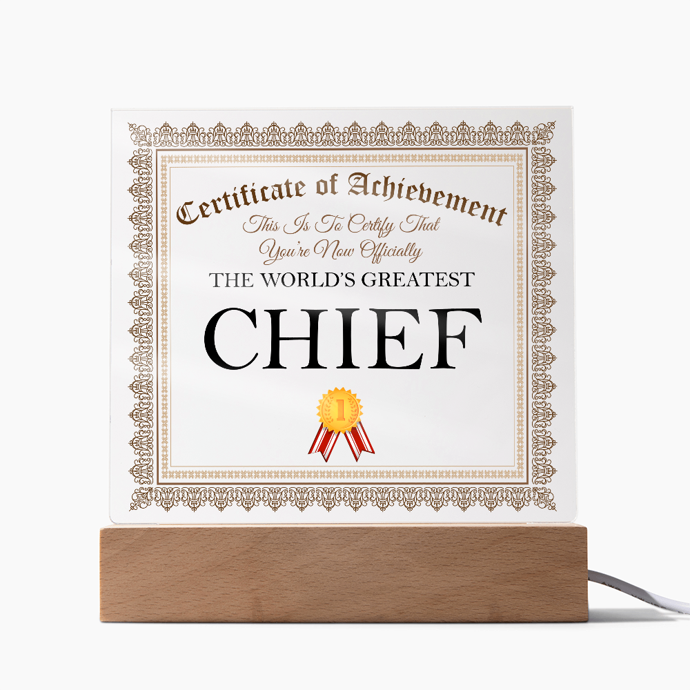 World's Greatest Chief - Square Acrylic Plaque With LED Lights