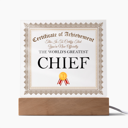 World's Greatest Chief - Square Acrylic Plaque With LED Lights