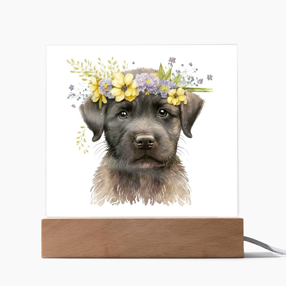 Dog And Spring Flowers (Watercolor) 08 - Square Acrylic Plaque
