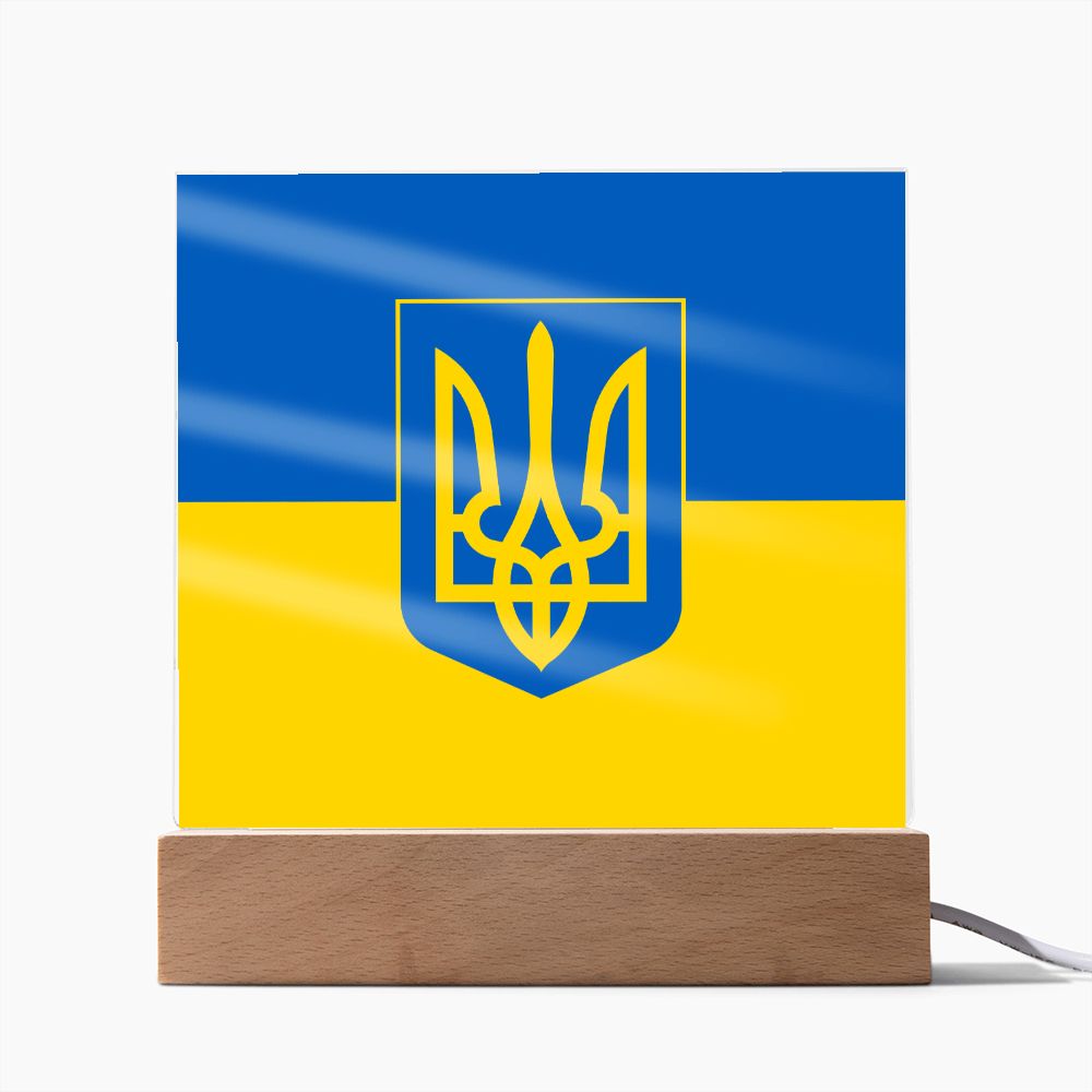 Tryzub And Flag Of Ukraine - Square Acrylic Plaque