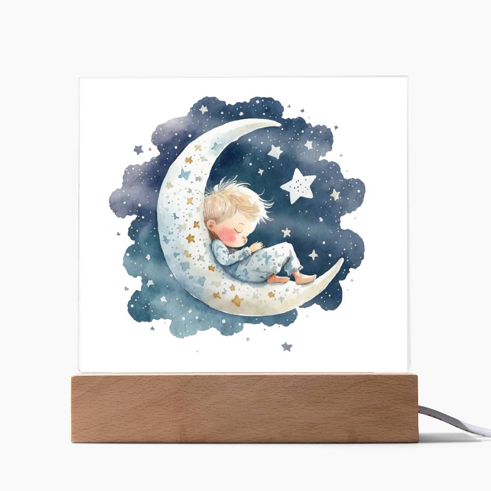 Sweet Dreams Baby Boy (Watercolor) 08 - LED Night Light Square Acrylic Plaque